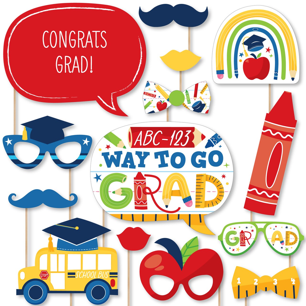 Big Dot of Happiness Kindergarten Grad - 4K Preschool Kids Graduation Party Photo Booth Props Kit - 20 Count
